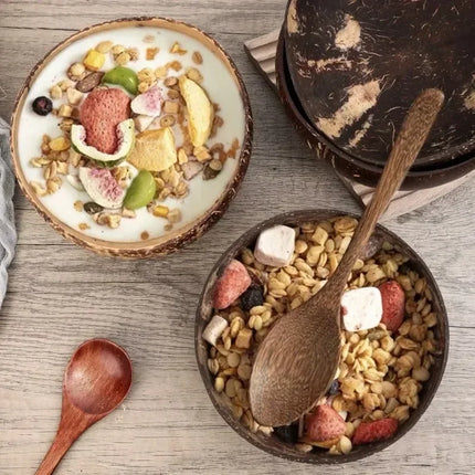 Natural Coconut Bowls Sets Reusable Coconut Bowls And Wooden Spoon For Dessert Yogurt Fruit Salad Smoothie Kitchen Tableware