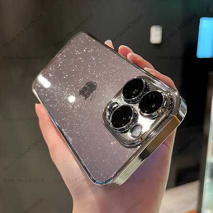 Luxury Clear Electroplated Glitter Cases For iPhone 12 13 14 15 Pro Max 15 Plus Plating Transparent Case Shockproof Hard Cover