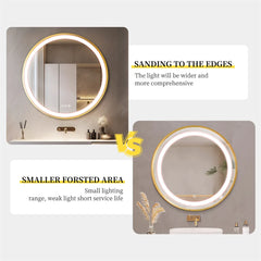 LUVODI 24 Inch Gold Frame Round Bathroom Mirror with Lights Illuminate Wall Vanity Mirror 3 Color Dimmable Anti-Fog Smart Mirror