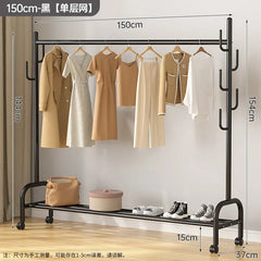 Aesthetic Golden Clothes Rack Metal Balcony Nordic Wheels Clothes Rack Floor Bedroom Burro Ropa Perchero Hallway Furniture