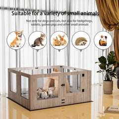 Tempered Glass Dog Puppies Playpen, Indoor Pet Whelping Pen Box Cage, Exercise Fence, with Waterproof Fertility Pad, 8 Panels