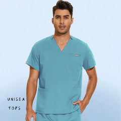 Hospital Nursing Uniform Surgery Scrubs Tops Women Short Sleeved Shirts Dental Clinic Workwear Nurse Blouse Doctor Clothes Black