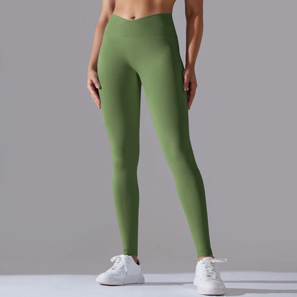 Crossover Waist Women Yoga Leggings Hips Lifting Gym Leggings Seamless Sport Pants High Waist Fitness Leggings Workout Running