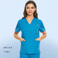 Hospital Nursing Uniform Surgery Scrubs Tops Women Short Sleeved Shirts Dental Clinic Workwear Nurse Blouse Doctor Clothes Black
