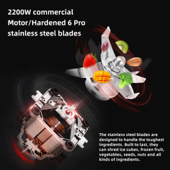 BioloMix Professional Blender Smoothie Mixer with 2L BPA Free Pitcher, Smart Timer And Pre-programed Peak 2200W Power Mixer