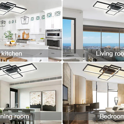 KOMORE Neutral Style Rectangular LED Semi Flush Ceiling Light, Cool White / Stepless Dimming for Office, Living Room