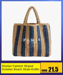 Women's Fashion Large Capacity Handmade Straw Knitting Tote Bag Summer Travel Beach Shoulder Bags Casual Simple Portable Handbag