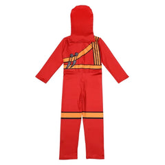 Boys Japanese Ninja Costume with Cartoon Anime Print Red Jumpsuit, Mask and Ninja Fork Accessory Set Halloween Dress Up Party