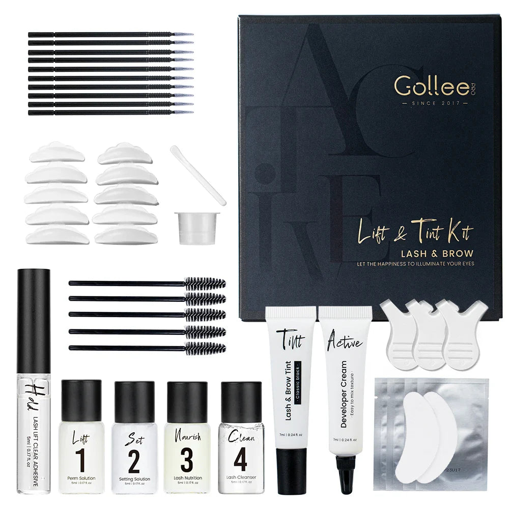 Gollee Lash and Brow Tinting Kit Classic Black Natural Eyelash Lifting Perm Treatment Makeup Set 4-6 Weeks For Lash Curler Perm