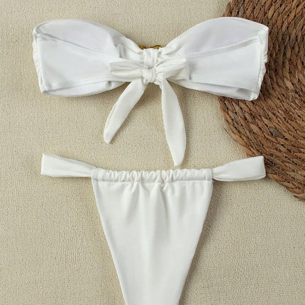 "2025 Sexy Bandeau Push-Up Bikini Set - Brazilian Thong Swimwear for Women"