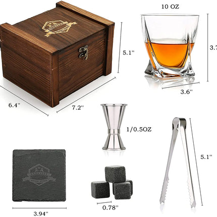 Whiskey Stones & Glasses Set, Granite Ice Cube For Whisky, Whisky Chilling Rocks In Wooden Box, Best Gift For Dad Husband Men