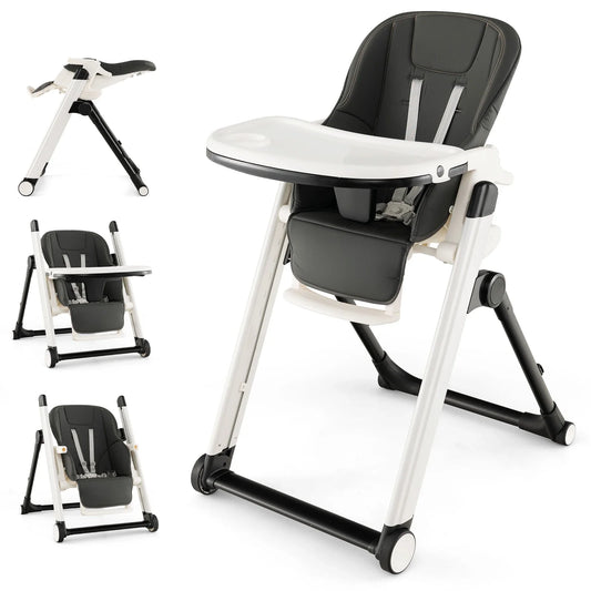 GOFLAME Foldable Baby High Chair Feeding Chair With Recline Backrest Detachable Trays
