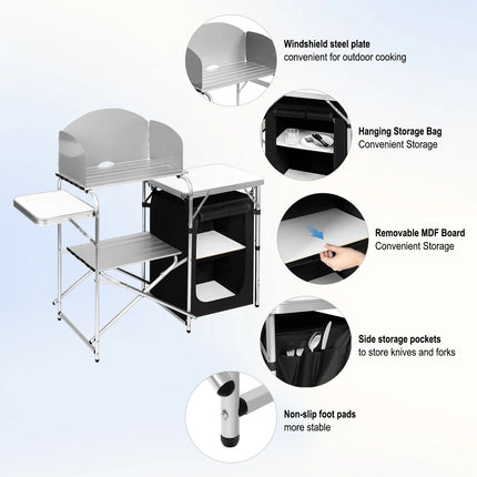 WOLTU Aluminium Foldable Camping Cabinet Travel Kitchen Cooking Storage Rack BBQ Table with Carry Bag for Outdoor  Garden Picnic