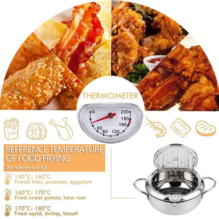 Japanese Deep Fryer With Thermometer and Lid 304 Stainless Steel Kitchen Tempura Fryer Pan Fryer Without Oil Frying Pan Fryer