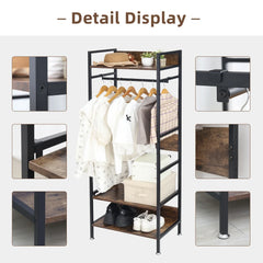 Heavy Duty Garment Rack, Wardrobe Storage Rack, Hall Tree Clothes Rack, Adjustable Shelves, Portable Organizer