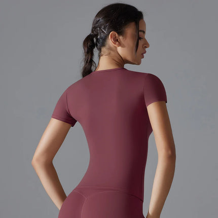 Women Running Sports T Shirt Summer Short Sleeve Round Neck Breathable Stretchy GYM Yoga Slim Fitness Active Top Tee