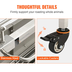 VEVOR Stainless Steel Rotisserie Grill BBQ Whole Pig Lamb Goat Charcoal Spit Grill Electric BBQ Hog Rotisserie Roaster 46 Inch