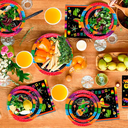 Mexican Themed Fiesta Party Supplies,161pcs Paper Tableware Set Includes Mexican Fiesta Plates Cups Napkins etc for 20 Guests
