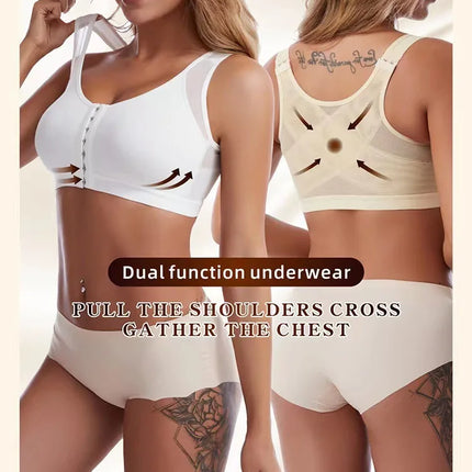 Front Closure Posture Corrector Lift Up Bra Women Push Up Cross Back Underwear Shockproof Sports Support Fitness Vest Bras S-5XL