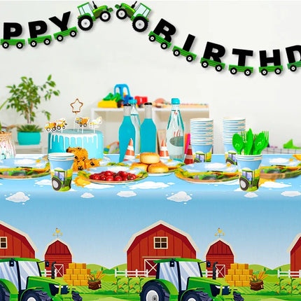 Tractor Birthday Party Supplies,130 pcs Decorations Tableware Pack-Tractor Plates and Napkins Cups Tablecloth&Banner etc