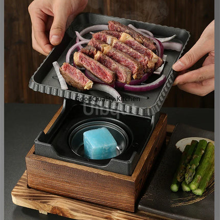 Dining room single and double tableware Cast iron barbecue plate Square alcohol oven baking tray Korean style barbecue stove set