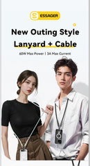 Essager 60W Type C To Type C Fast Charging Cable  For iPhone 16 Xiaomi Huawei  Lanyard  Halter Neck Wrist Multifunctional Cable