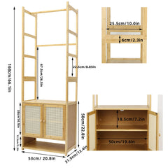 Bamboo Garment Rack, Heavy Duty Coat Stand, Wardrobe with 3 Storage Shelves, Shoe Shelf
