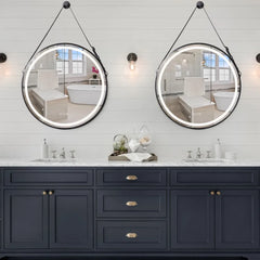 LUVODI Bathroom Light Mirror Round Black Gold Frame Bathroom Dimmable Fogless Mirror with Detachable Rope