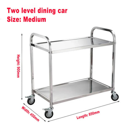 Stainless Steel Cart with Thickened Three Layers- Kitchen Utility Cart for Serving  Collecting Dishes Multi-functional Trolley