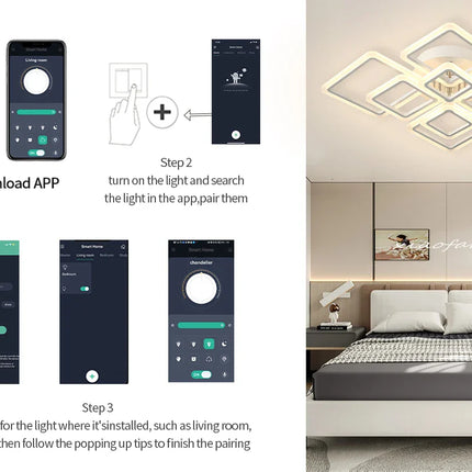 Modern LED Ceiling Light Dimmable Ceiling Lamp Fixture  Acrylic Flush Mount Ceiling Chandelier Lighting for Living Room Home