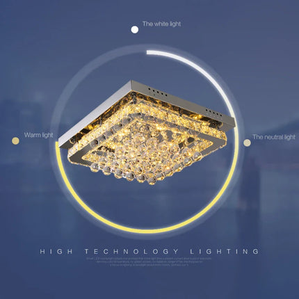 KOMORE Modern Fancy Crystal LED Flush Mount Ceiling Light Fixture, Cool White / Stepless Dimming for Office, Living Room