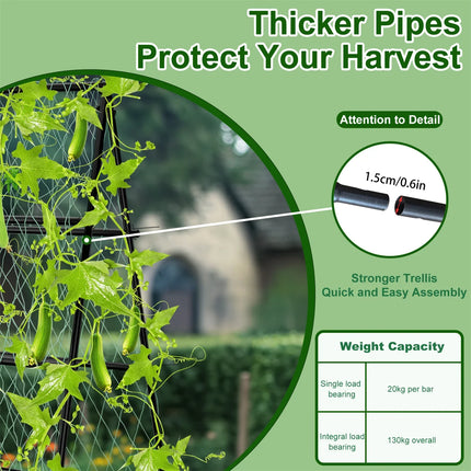 Metal A-Shaped Garden Arch Trellis for Climbing Plants Vegetable Cucumber Support Frame with Nylon Netting, Four Ground Spikes