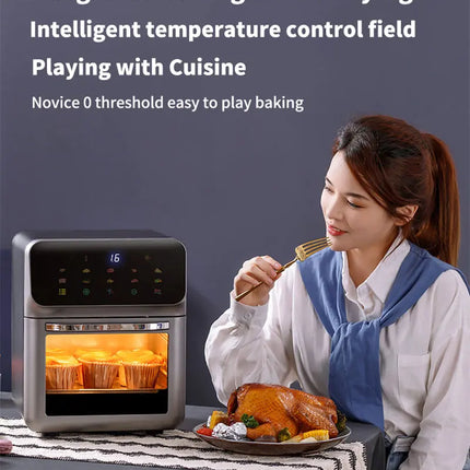 Electric Hot Air Fryer, 12L Large Capacity, 90% Less Oil, Convection Oven Deep Fryer, 360°Baking Viewable Window, Home Appliance