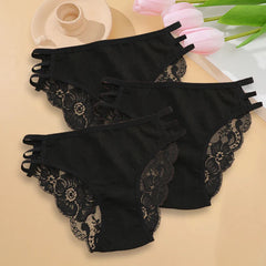 3PC/Set Women Sexy Lace Panties Low Rise Hollow Out Briefs Floral Transparent Underwear for Feamale Elastic Straps Soft Lingerie