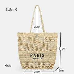 Women's Fashion Large Capacity Handmade Straw Knitting Tote Bag Summer Travel Beach Shoulder Bags Casual Simple Portable Handbag