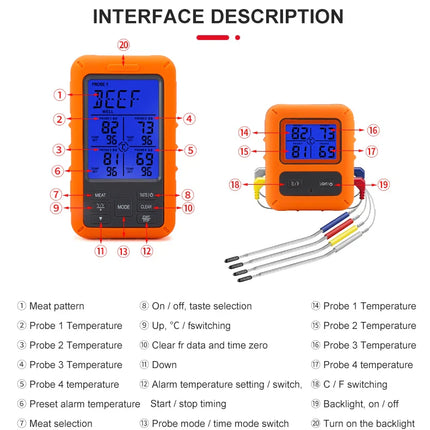Digital Chef Thermometer Wireless Meat Thermometer Remote Instant Read BBQ Cooking Food Thermometer for Kitchen Oven Grill