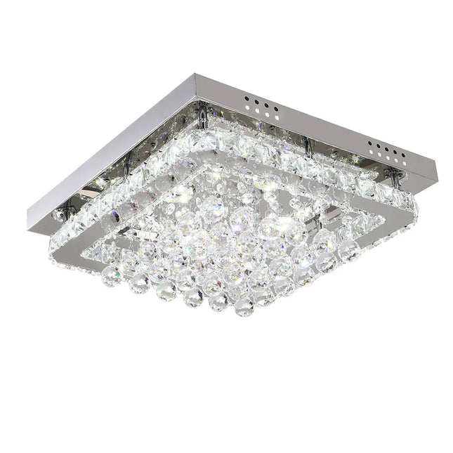 KOMORE Modern Fancy Crystal LED Flush Mount Ceiling Light Fixture, Cool White / Stepless Dimming for Office, Living Room