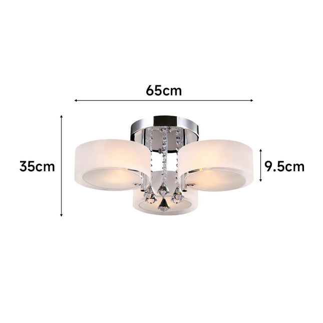 KOMORE Modern Round Acrylic LED Semi Flush Mount with Crystal Accent for Office, Living Room, Bedroom, Kitchen, Hallway, Porch