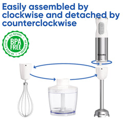 BioloMix 1000W 4-in-1 Immersion Hand Stick Blender Mixer Vegetable Meat Grinder 500ml Chopper Whisk 600ml Smoothie Cup