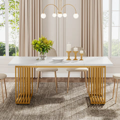 Tribesigns 63-Inch Rectangular Dining Table for 4 to 6, Modern Kitchen Table with Faux Marble Table Top, White Dinner Tables