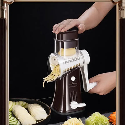 Rotary Cheese Grater Shredder Round Mandolin Slicer with Handle and 5 Drum Blades Kitchen Manual Vegetable Slicer Nuts Grinder