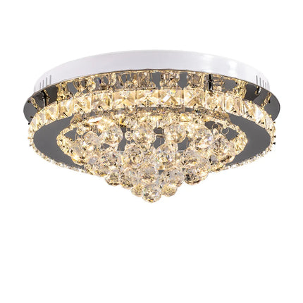 KOMORE Round Crystal-droplets LED Semi Flush Mount Ceiling Light, 36 W Polished Chrome Cool White / Stepless Dimming