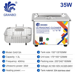 Granbosonic Ultrasonic Cleaner 800ML 1L 40KHz 35W 60W Easy Operation Jewelry Glasses Makeup Washer Bath New Design