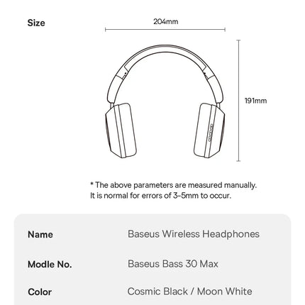 Baseus Bass 30 Max Wireless Headset Bluetooth 5.3 Over Headphones Bass-Enhancing 40mm Diaphragm Ultra Low Latency Earphones 50H