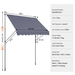 VEVOR Patio Awning Retractable Awning Sunshade Shelter with Manual Crank Handle Outdoor Canopy Sunsetter Deck for Balcony Yard