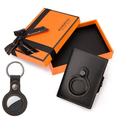 Anti-scan Magnet Credit Card Holder Wallet Genuine Leather Automatic Pop Out Aluminum Smart Wallets Luxury AirTag Purse Set