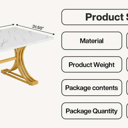 Tribesigns 63-Inch Rectangular Dining Table for 4 to 6, Modern Kitchen Table with Faux Marble Table Top, White Dinner Tables