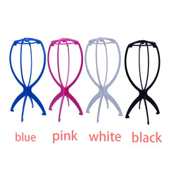 2PCS Folding Wig Stand Plastic Adjustable Portable Hat Display Stand Durable Mannequin Dummy Head Plastic Black, pink, blue
