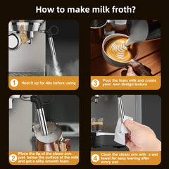 BioloMix 20 Bar Semi Automatic Powder Coffee Machine,with Milk Steam Frother Wand, for Espresso, Cappuccino, Latte and Mocha