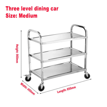 Stainless Steel Cart with Thickened Three Layers- Kitchen Utility Cart for Serving  Collecting Dishes Multi-functional Trolley